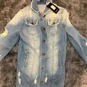 Denim Long Jean Jacket Distressed